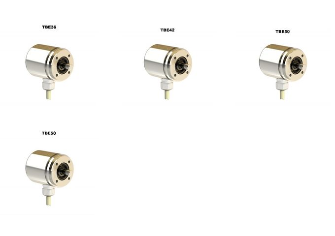 Key features of TBE series:

4 sizes: 36 mm, 42 mm, 50 mm, 58 mm;
Resolution up to 16,384 pulses per revolution (12-bit, 13-bit and 14-bit options);
Compact and robust design for machines and systems, especially for construction machines, underwater devices and food processing machines
High vibration and shock resistance thanks to robust mechanical design and additional casting within the housing;
Aluminum or stainless steel housing;
Dual-chamber system for separating the rotor and electronics;
Protection grades: IP 66 or IP 69K (optional);
Operating temperature range: -40° C to + 85° C;
